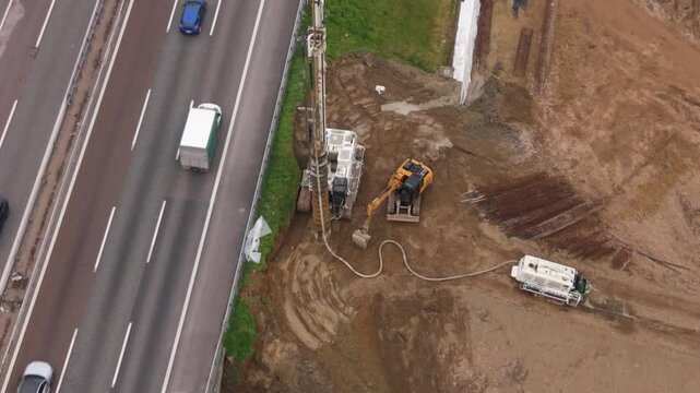 Aerial View of Drilling Rig at Tunnel Construction Site