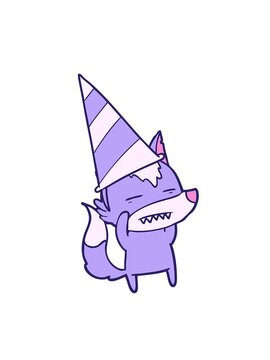 attention grabbing animation of cartoon wolf in party hat