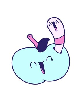 shaking motion animation of cartoon worm in happy apple