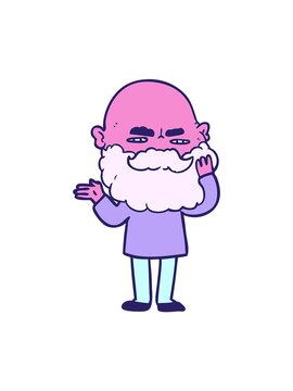 jiggle and pause animation of cartoon man with beard frowning