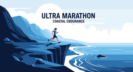 Obraz premium Coastal Ultra Marathon Runner Embraces Endurance And Overcomes Rocky Cliffs Challenges