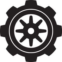 Obraz premium Modern black gear icon symbolizing industry, innovation, and mechanical progress.
