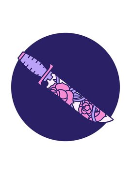 attention grabbing animation of iconic tattoo style image of a dagger with florals
