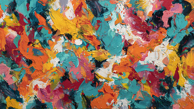Energetic abstract painting with thick impasto and bright colors