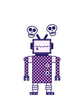spinning skulls animation of comic book style cartoon of a robot