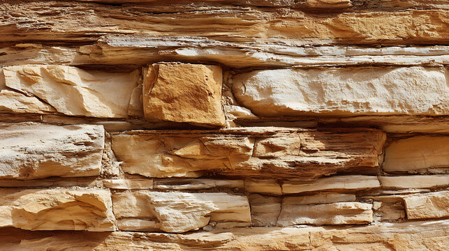 Horizontal layers of rough sandstone rock with varied colors
