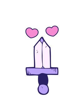 spinning hearts animation of cartoon dagger