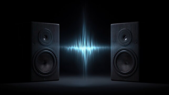 Dark studio speakers with sound wave effect