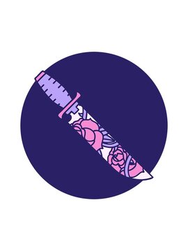 popping motion animation of iconic tattoo style image of a dagger with florals