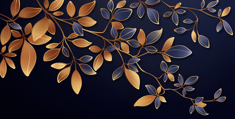 drawing decorative abstraction of plants with golden elements	
