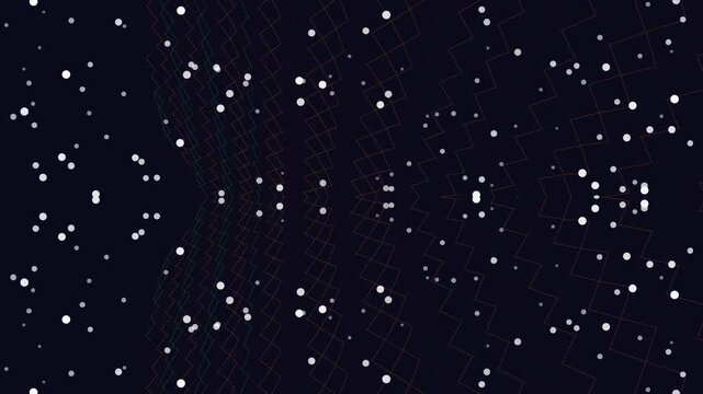 Abstract network of glowing particles and digital grid in deep space