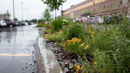 urban edge rain garden with native plants