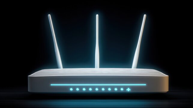 Modern wireless router with glowing antennas