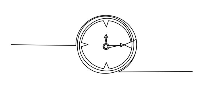 continuous line wall clock. analog clock. clock in circle shape