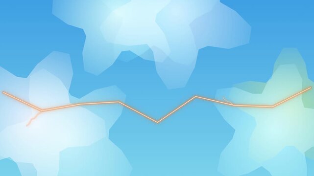Animated Abstract Star Shapes and Orange Line Graph on Blue Sky Background