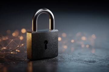Fototapeta premium Black padlock with digital network security background