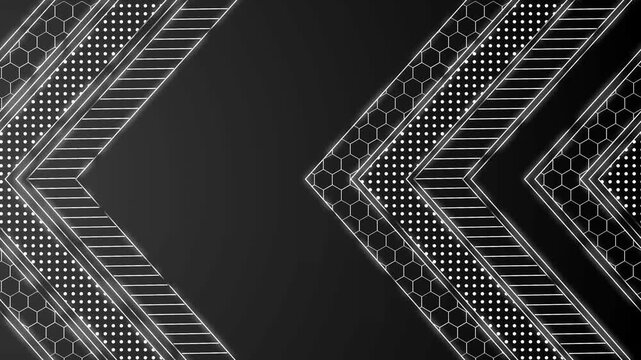 Futuristic chevron tech background animation, Chevron arrows with hexagon pattern and dotted lines background animated
