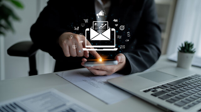 A concept of a digital marketing campaign delivered via email. This outreach contains business analytics and is designed to drive advertising, e-commerce sales, and customer targeting. Fermion