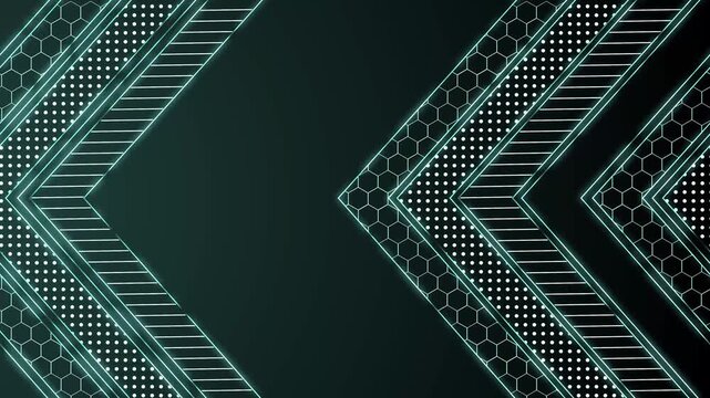 Futuristic chevron tech background animation, Chevron arrows with hexagon pattern and dotted lines background animated