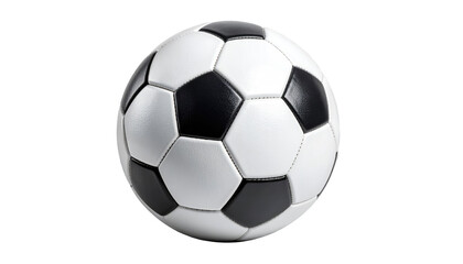 Fototapeta premium Classic soccer ball with black and white pentagons, floating in a void on a dark background