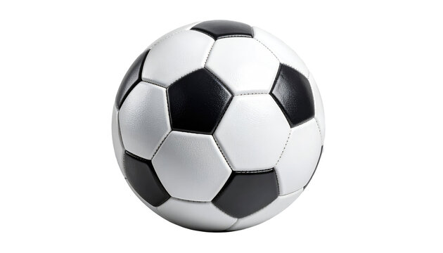 Classic soccer ball with black and white pentagons, floating in a void on a dark background