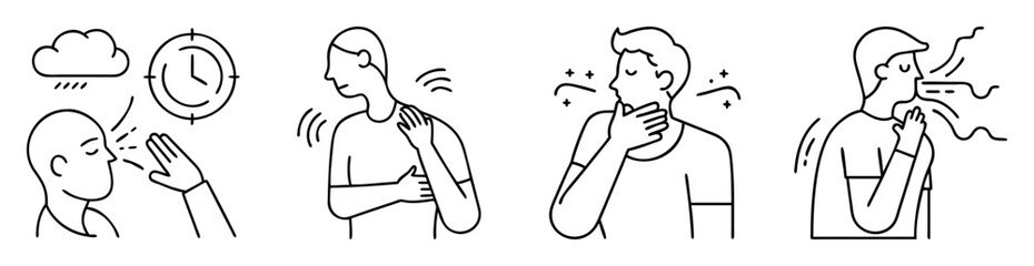 Fototapeta premium Medical icons representing cold and flu symptoms in a simple line art style