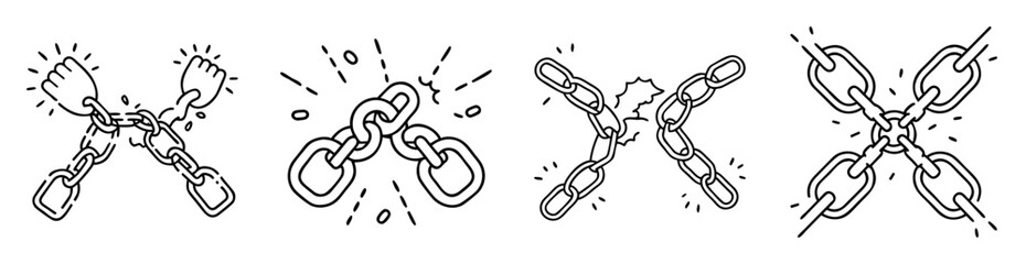 Fototapeta premium Four stages of a chain breaking, representing freedom and liberation