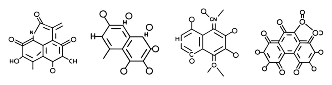 Collection of organic molecules exhibiting different functional groups and ring structures