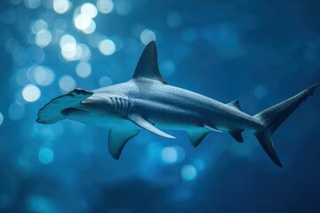 Calm hammerhead shark in tropical ocean