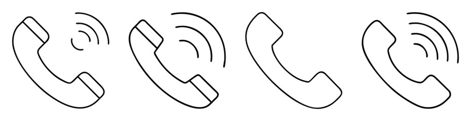 Obraz premium Four minimalist phone handset icons, two with ringing notification wave symbol
