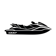A bold, black silhouette illustration of a personal watercraft or jet ski