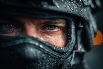 Fototapeta premium Commando in tactical mask with sharp gear