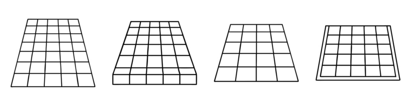 Four Trapezia with Black Grid Pattern on White Background Showing Progressive Compression
