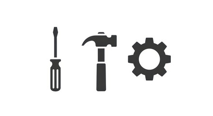 Obraz premium Tools icon set: screwdriver, hammer, gear. Repair and construction concept.