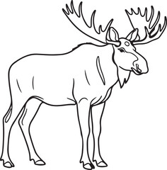 Obraz premium Majestic Moose Line Drawing Outline Illustration - Majestic Wildlife