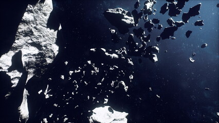 dense comet ring casting dramatic silhouettes against cosmos with icy tails and drifting nuclei, telescope survey capturing transient flare © icetray
