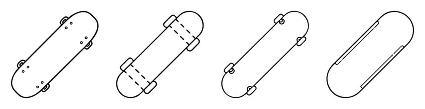 Line art illustration showing different stages of a skateboard evolution