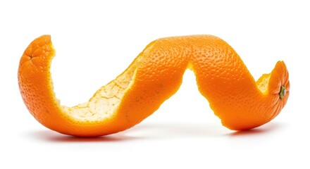 Orange Peel Curled on White Background.