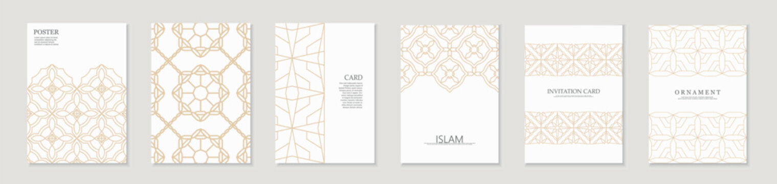 Collection of ornamental classic luxury posters, templates, placards, brochures, banners, backgrounds. Invitation ornate elegant gold cards. Tradition cultural design