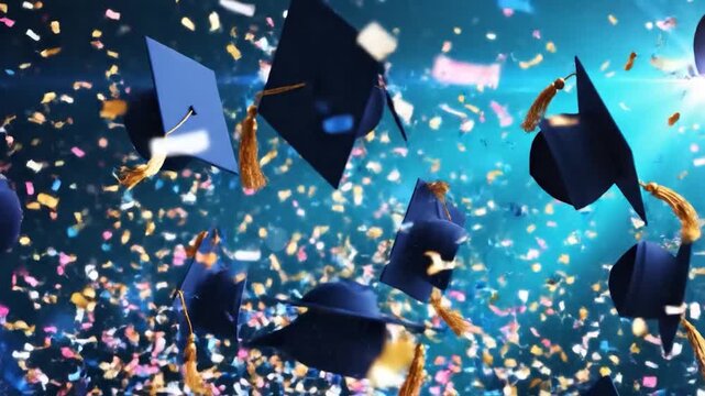 Graduation caps confetti abstract conceptual design