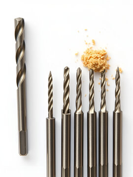 Brand new high speed steel countersink drill bits with sharp points five flute design staggered cutting teeth minimal chatter white background hex shank for woodworking