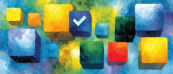 Business talent management tools in watercolor illustration creative evaluation charts vibrant colors conceptual art