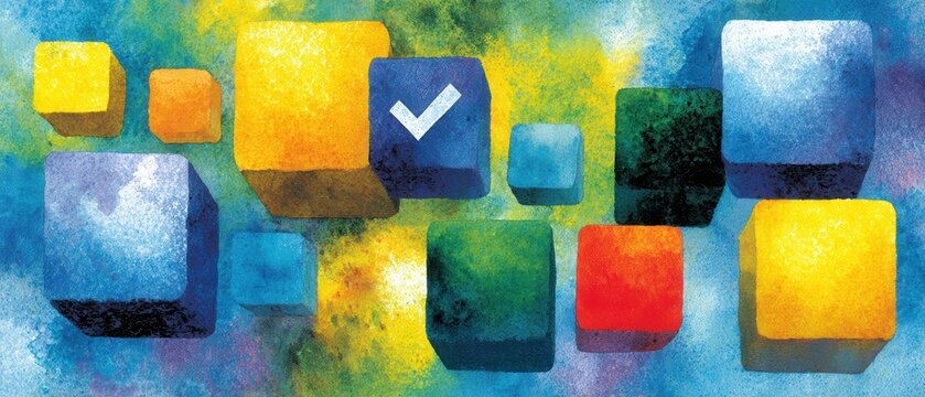 Business talent management tools in watercolor illustration creative evaluation charts vibrant colors conceptual art