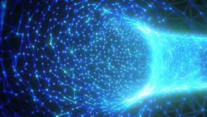 Obraz premium Futuristic digital structure made of glowing blue interconnected nodes and lines