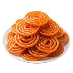 Fototapeta premium A plate of indian jalebi sweets isolated on transparent background