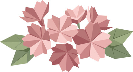 Pink Origami Style Cherry Blossom Flowers Vector Illustration © Mr. Akash