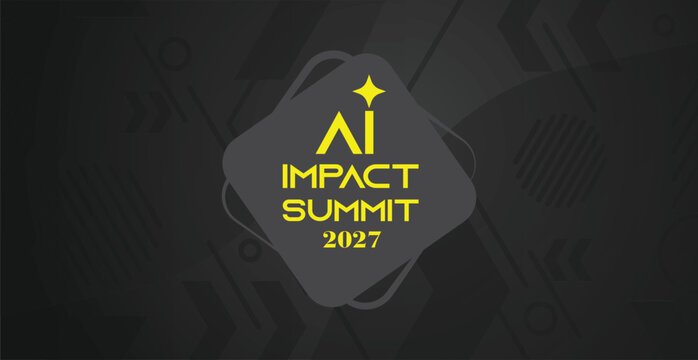 A professional event banner featuring the "AI Impact Summit" logo on a fluid, abstract background