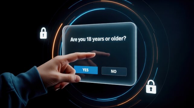 Online Age Verification Screen &ndash; 18 Plus Confirmation and Digital Security Concept