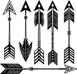 Hand Drawn Tribal Boho Arrows Vector Illustration Set
