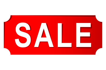 Red sale label vector illustration, flat minimalist marketing banner for discount promotion, retail shop offer tag isolated on white background for seasonal clearance advertising campaigns.